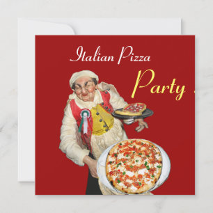 Invitación FIESTA ITALIANO PIZZA , negro rojo RESTAURANTE