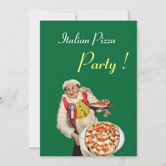 Invitación FIESTA ITALIANO PIZZA , RESTAURANTE negro verde (Anverso)