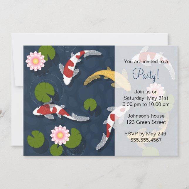 Invitación Fiesta japonés Koi Fish Pond (Anverso)