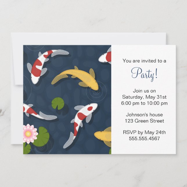 Invitación Fiesta japonés Koi Fish Pond (Anverso)