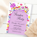 Invitación Fiesta Jardín Acuarela Flor silvestre 30 cumpleaño<br><div class="desc">Un arco morado de Boho rodea los detalles de su fiesta de cumpleaños número 30. Las flores silvestres coloridas le dan un toque floral al color violeta, amarillo naranja y rojo. La escritura clásica agrega un toque clásico que también es femenino. La parte posterior es púrpura profundo con un sutil...</div>