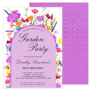 Invitación Fiesta Jardín Acuarela Flor silvestre 90 cumpleaño