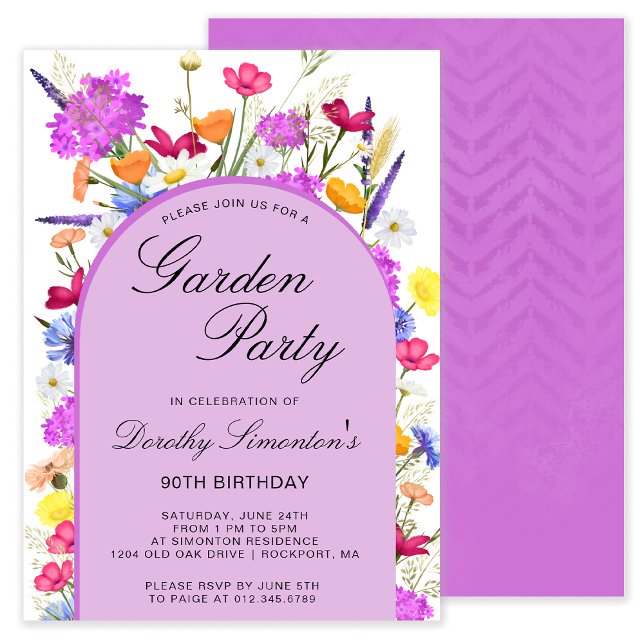 Invitación Fiesta Jardín Acuarela Flor silvestre 90 cumpleaño (Subido por el creador)