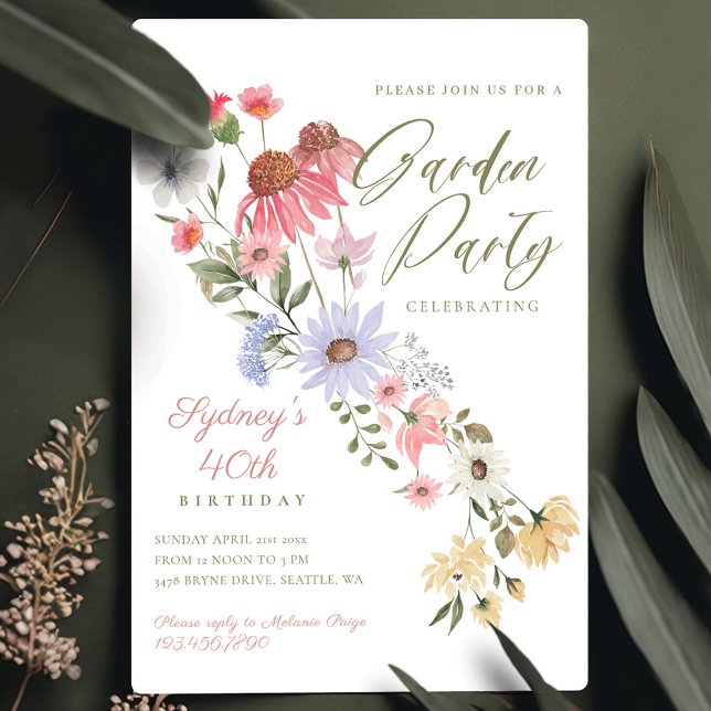 Invitación Fiesta Jardín Acuarela Flor silvestre Cumpleaños F (Subido por el creador)
