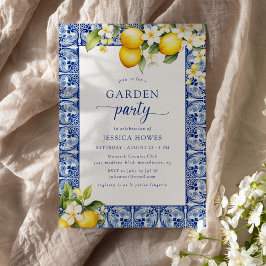 Invitación Fiesta Jardín Ducha de Novias Azul y Lemons