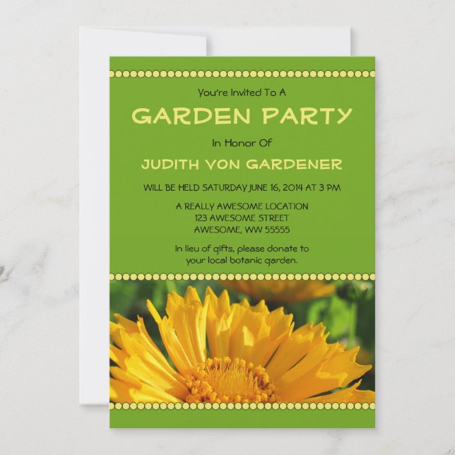 Invitación Fiesta Jardín Flor de Coreopsis Amarilla (Anverso)