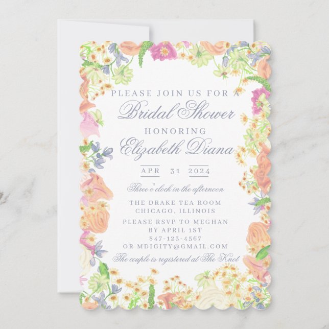 Invitación Fiesta Jardín Floral Bridal Shower (Anverso)