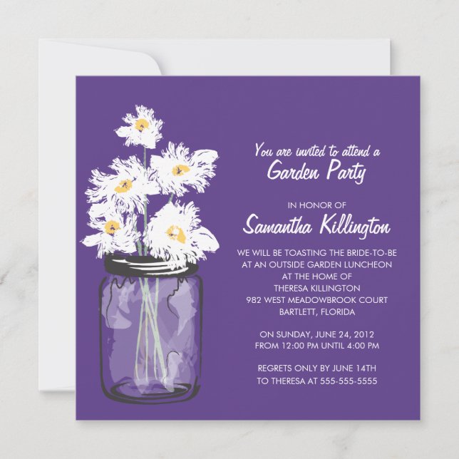 Invitación Fiesta Jardín Mason Jar & White Daisies (Anverso)