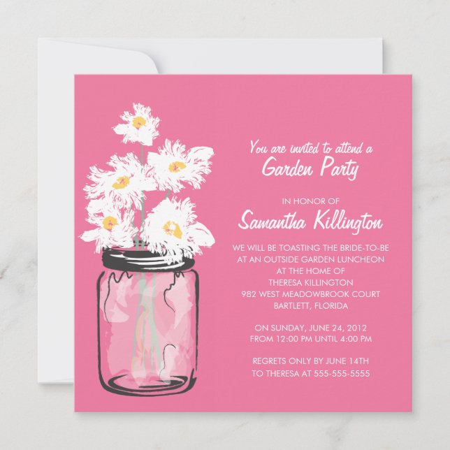 Invitación Fiesta Jardín Mason Jar & White Daisies (Anverso)