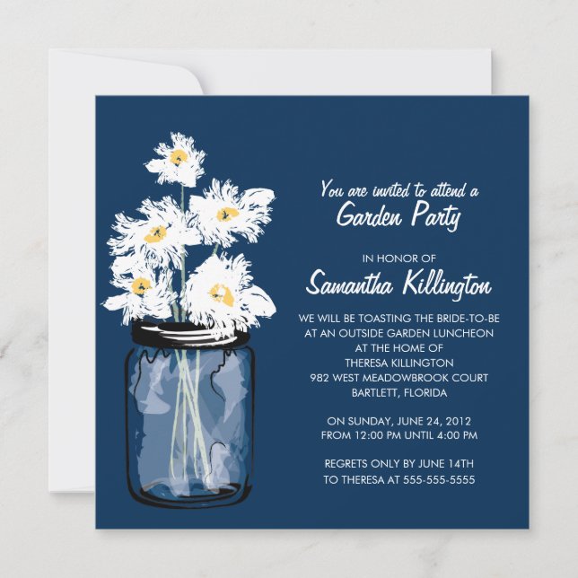 Invitación Fiesta Jardín Mason Jar & White Daisies (Anverso)