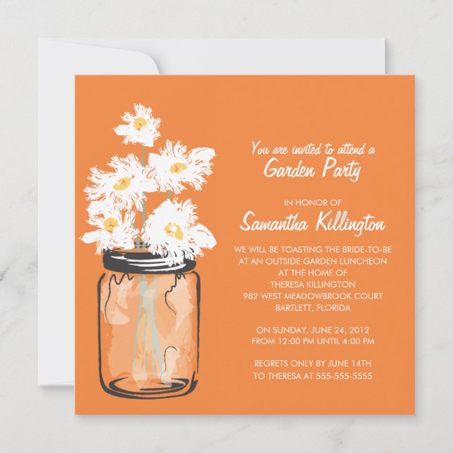 Invitación Fiesta Jardín Mason Jar & White Daisies (Anverso)