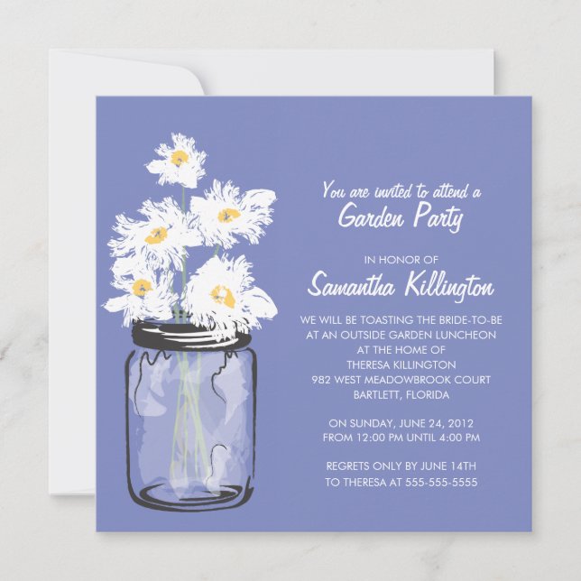 Invitación Fiesta Jardín Mason Jar & White Daisies (Anverso)