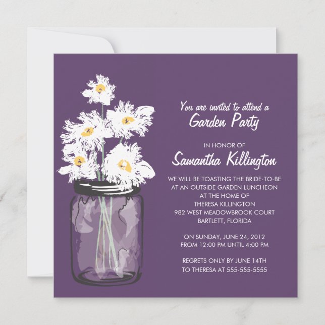 Invitación Fiesta Jardín Mason Jar & White Daisies (Anverso)