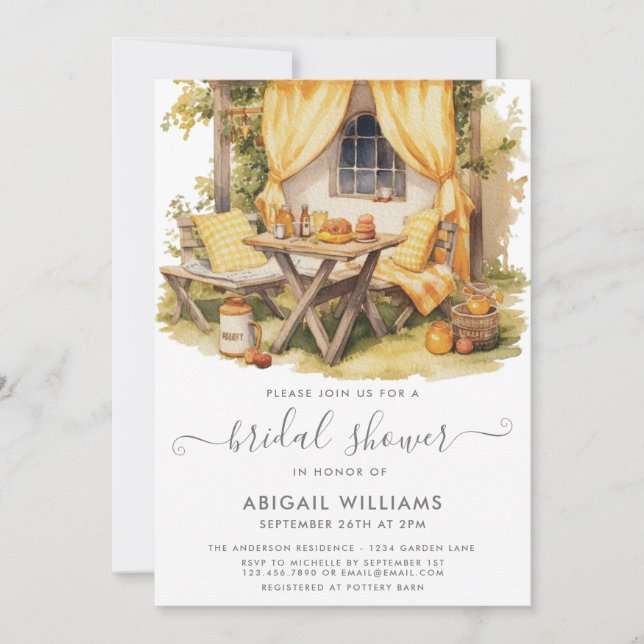 Invitación Fiesta Jardín Naranja Picnic Citrus Bridal Shower (Anverso)