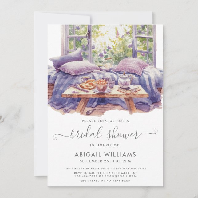 Invitación Fiesta Jardín Picnic Lavender Floral Bridal Shower (Anverso)