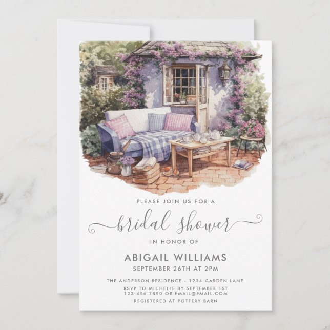 Invitación Fiesta Jardín Picnic Lavender Floral Bridal Shower (Anverso)