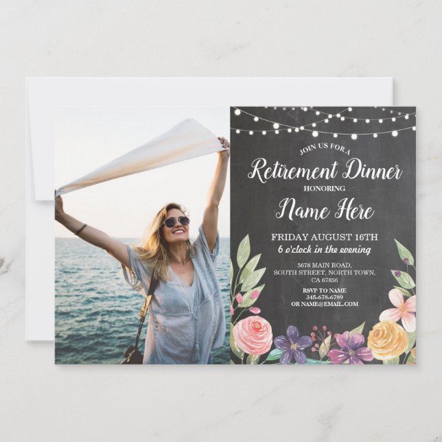 Invitación Fiesta jubilado ruso retira foto floral de calk (Anverso)