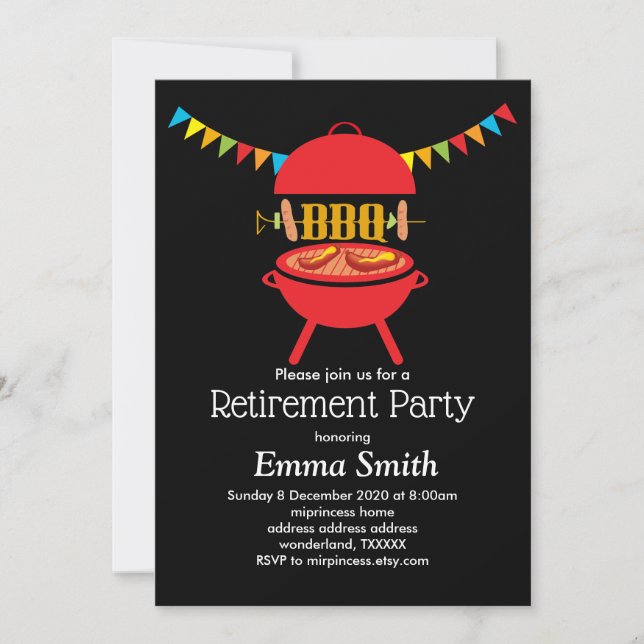 Invitación fiesta jubilatorio bbq, barbacoa, parrilla bbq (Anverso)