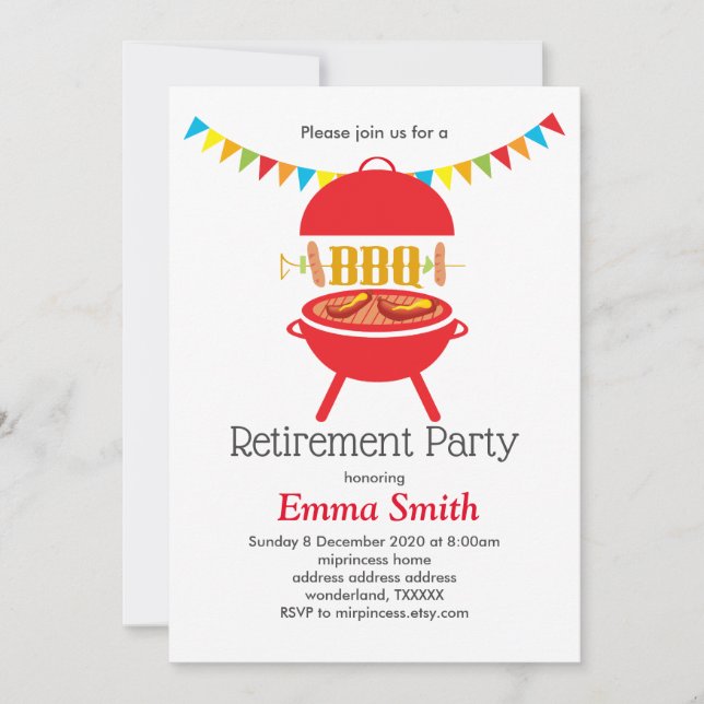 Invitación fiesta jubilatorio bbq, barbacoa, parrilla bbq (Anverso)