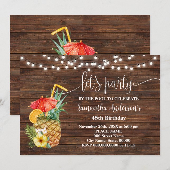 Invitación Fiesta junto a la piscina Adultos Cumpleaños (Anverso / Reverso)