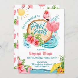 Invitación Fiesta junto a la piscina de flamencos rosados en