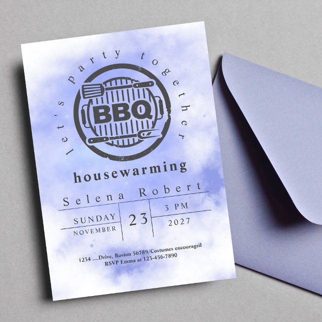 Invitación fiesta juntos BBQ Blue ama de casa Modern (Subido por el creador)