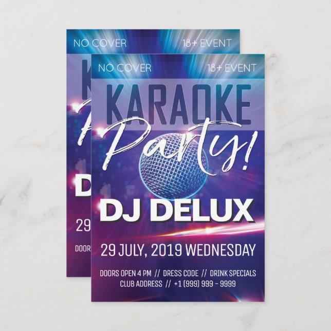 Invitación Fiesta Karaoke| DJ| Volante del club (Anverso / Reverso)