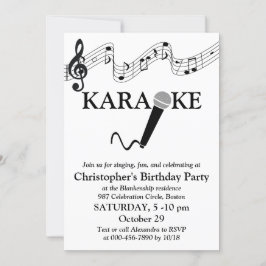 Invitación Fiesta Karaoke Micrófono a escala musical Blanco n