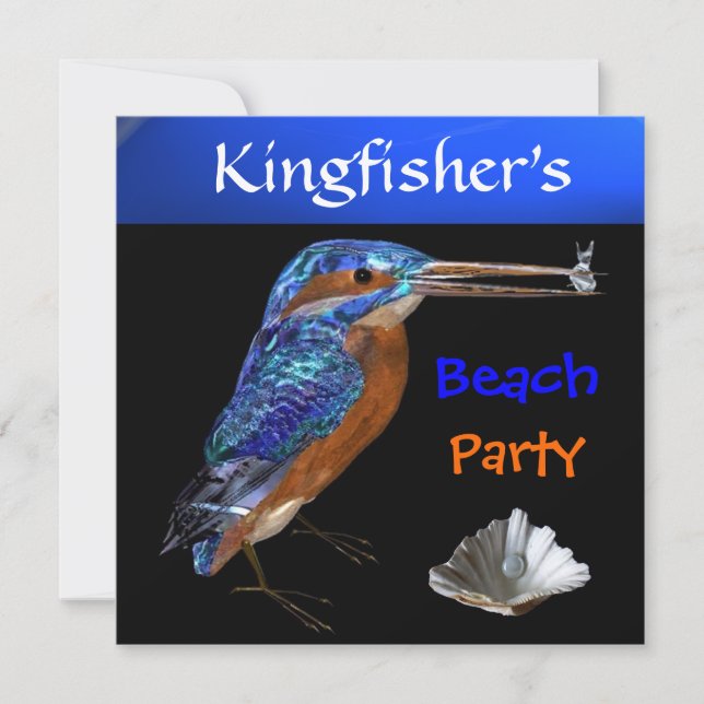 Invitación Fiesta KINGFISHER BEACH, Champagne metálico, negro (Anverso)
