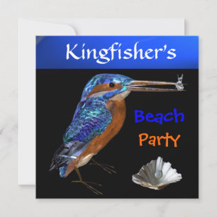 Invitación Fiesta KINGFISHER BEACH, negro azul