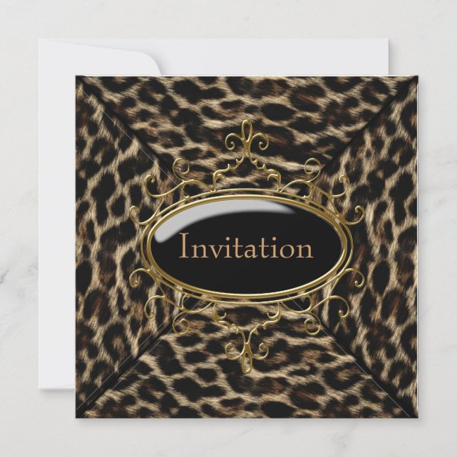 Invitación Fiesta Leopardo de Oro Negro (Anverso)
