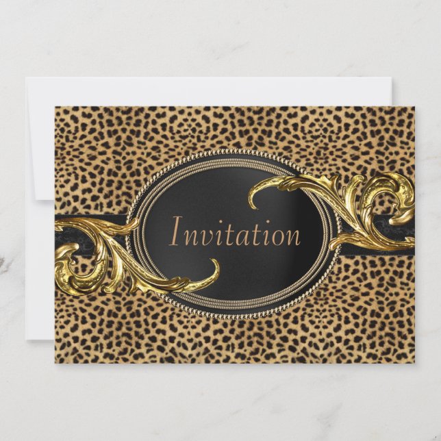 Invitación Fiesta Leopardo de Oro Negro (Anverso)