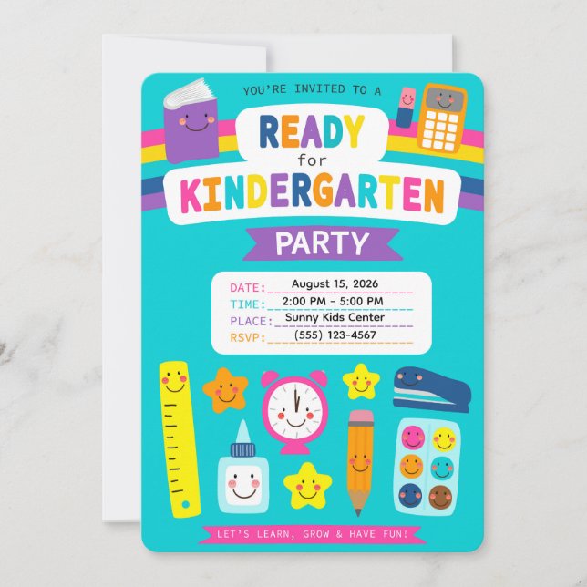 Invitación Fiesta Linda de Listo para Kinder (Anverso)
