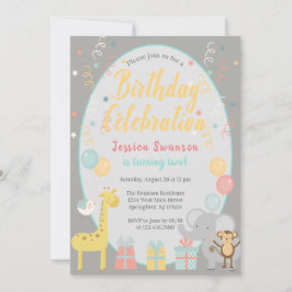 Invitación Fiesta lindo animales Celebración de cumpleaños Am