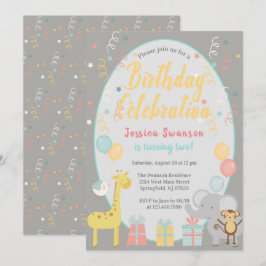 Invitación Fiesta lindo animales Celebración de cumpleaños Am