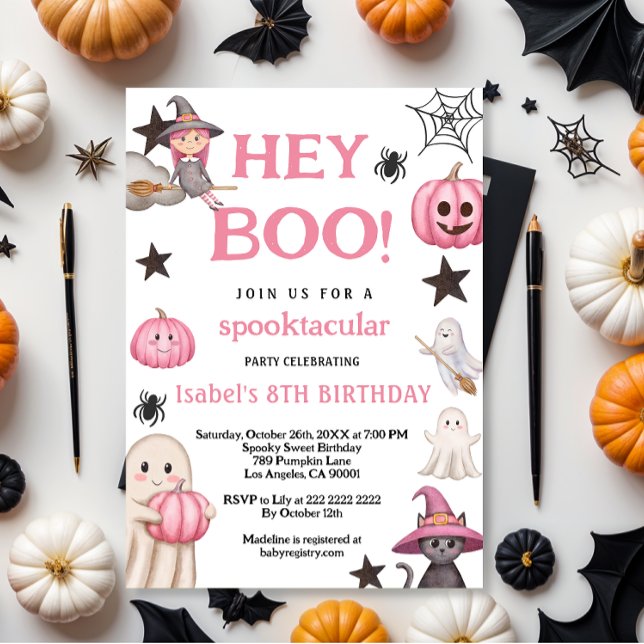 Invitación fiesta lindo boo fantasma rosa - Halloween 8cumple (Subido por el creador)