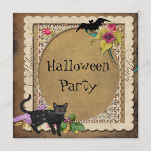 Invitación Fiesta lindo de Halloween del vintage del gato y
