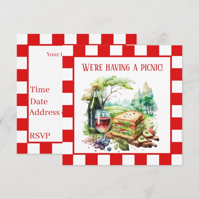 Invitación fiesta lindo de picnic (Anverso / Reverso)