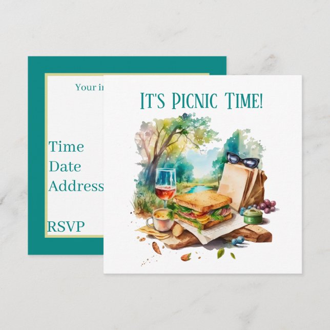 Invitación fiesta lindo de picnic (Anverso / Reverso)