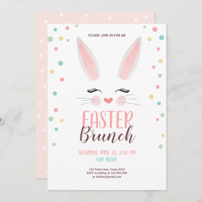 Invitación Fiesta lindo del brunch de Pascua del conejito del (Anverso / Reverso)