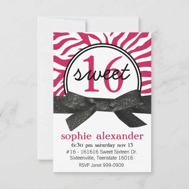 Invitación Fiesta lindo del dulce 16 del modelo de la cebra (Anverso)