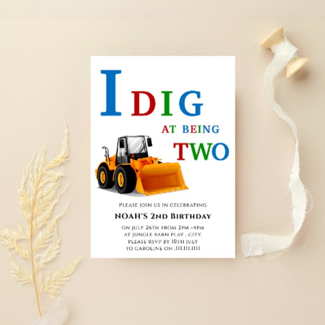 Invitación fiesta lindo y simple de los chicos de la construc (fun two year old boy construction birthday invitation )