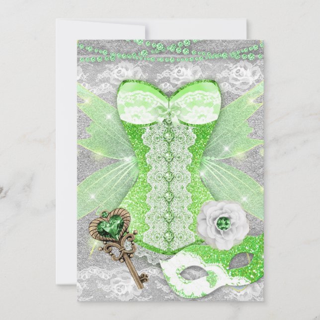 Invitación Fiesta Lingerie GREEN Key Mask Silver (Anverso)