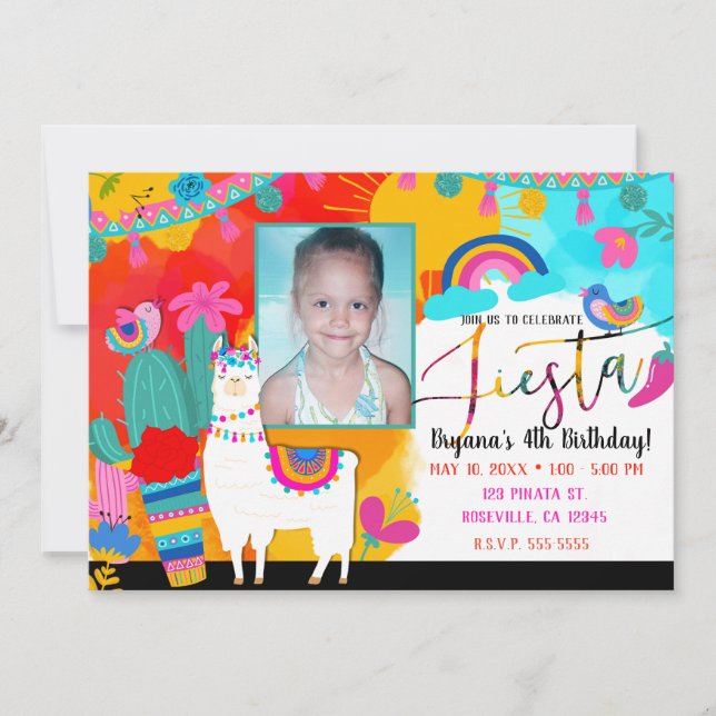 Invitación Fiesta Llama Cinco De Mayo Fiesta de Cumpleaños Fo (Anverso)