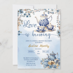 Invitación fiesta love is brewing delft azul floral Chinoiser