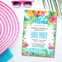 Invitación Fiesta Luau de Graduación de Flamingo Tropical Alo