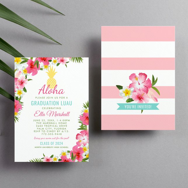 Invitación Fiesta Luau de Graduación de Piña Amarilla Aloha (Subido por el creador)