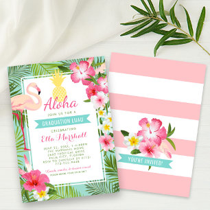 Invitación Fiesta Luau de Graduación Tropical Aloha Pink Flam