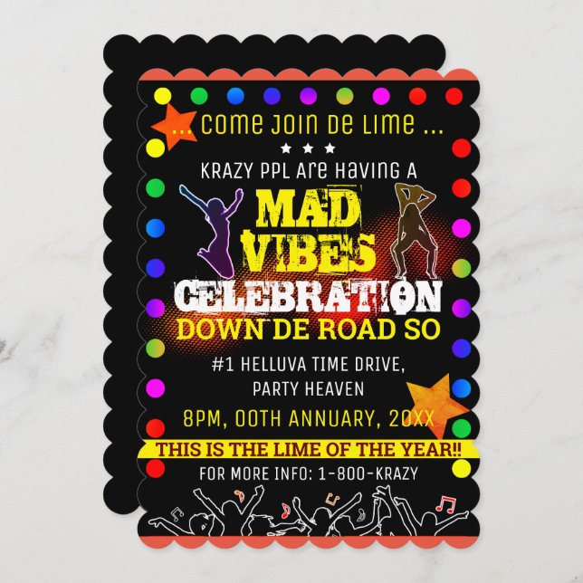 INVITACIÓN FIESTA MAD VIBES (Anverso / Reverso)