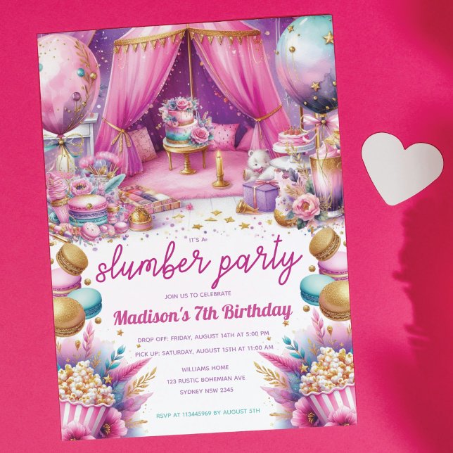 Invitación Fiesta maderero Cumpleaños Pastel Oro Púrpura Rosa (Subido por el creador)